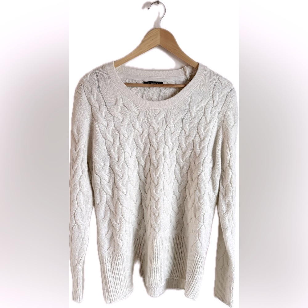 Ilanco Knit Cream Cableknit Crew Neck Sweater